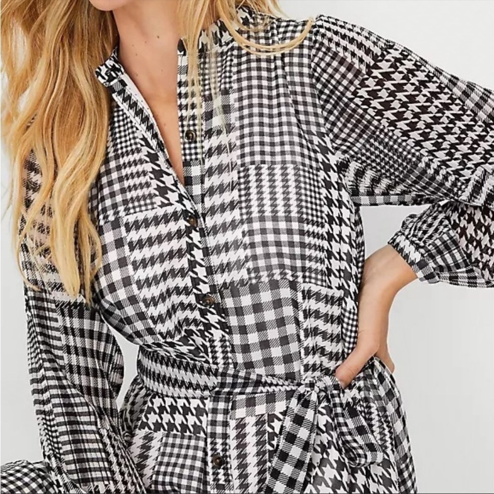 NWT Ann Taylor Dress Plaid Houndstooth Herringbone Belted Midi Flare Heritage - Picture 12 of 13
